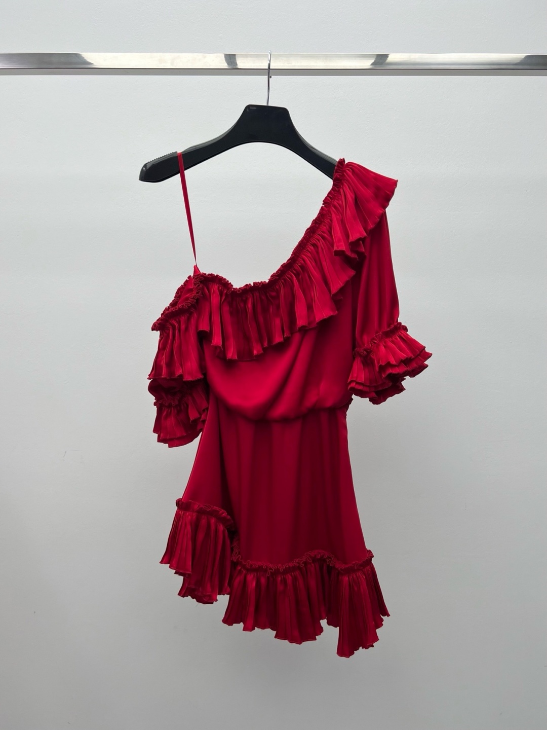 Corset Waist Cinch - Elegant Ruched One-Shoulder Acetate Satin Dress