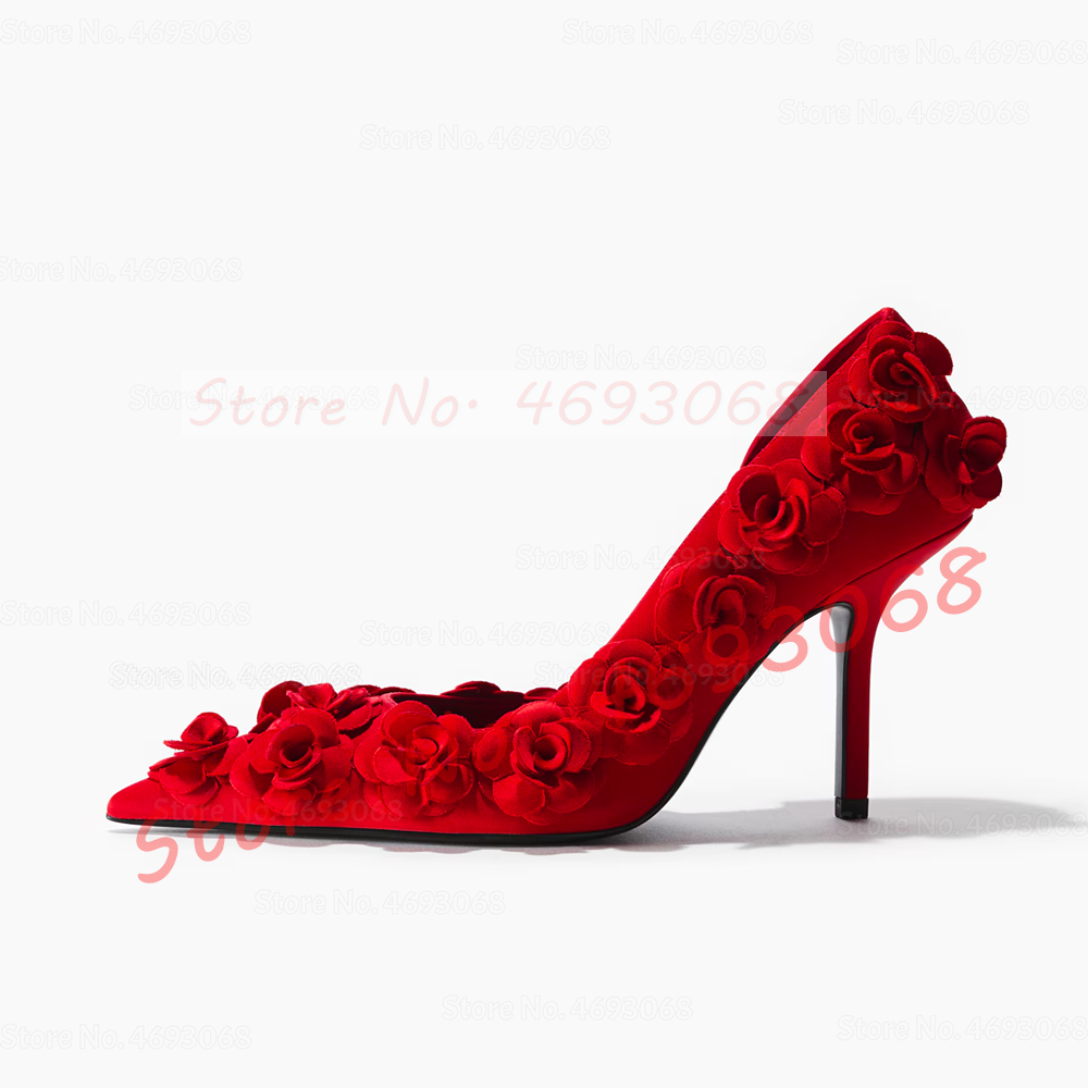 Vibrant Red Floral Appliques P - огляд і ціна Slip Dress Satin
