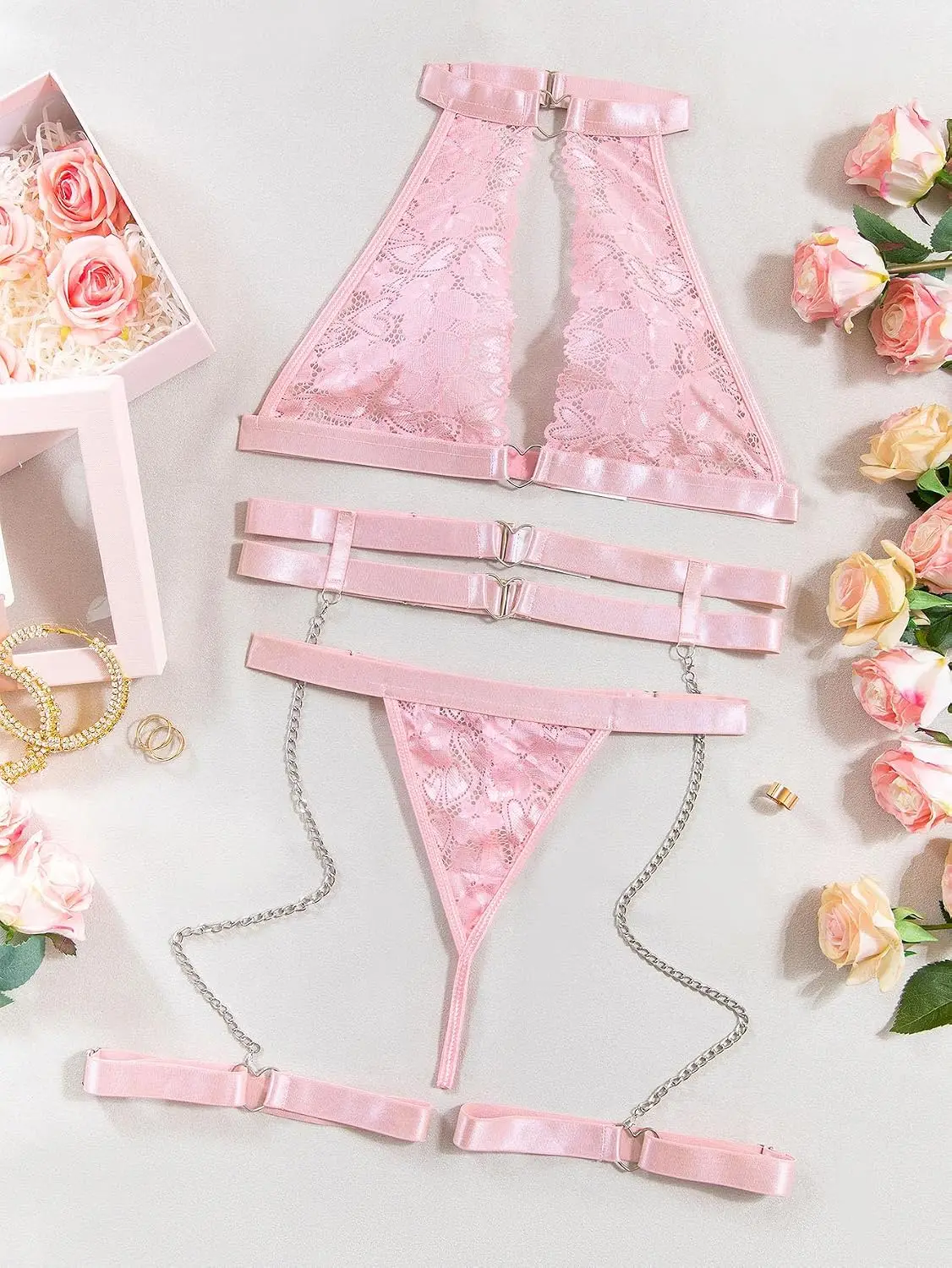 Foxiny Sexy Halter Heart Ring  - огляд і ціна Garter Belt Set